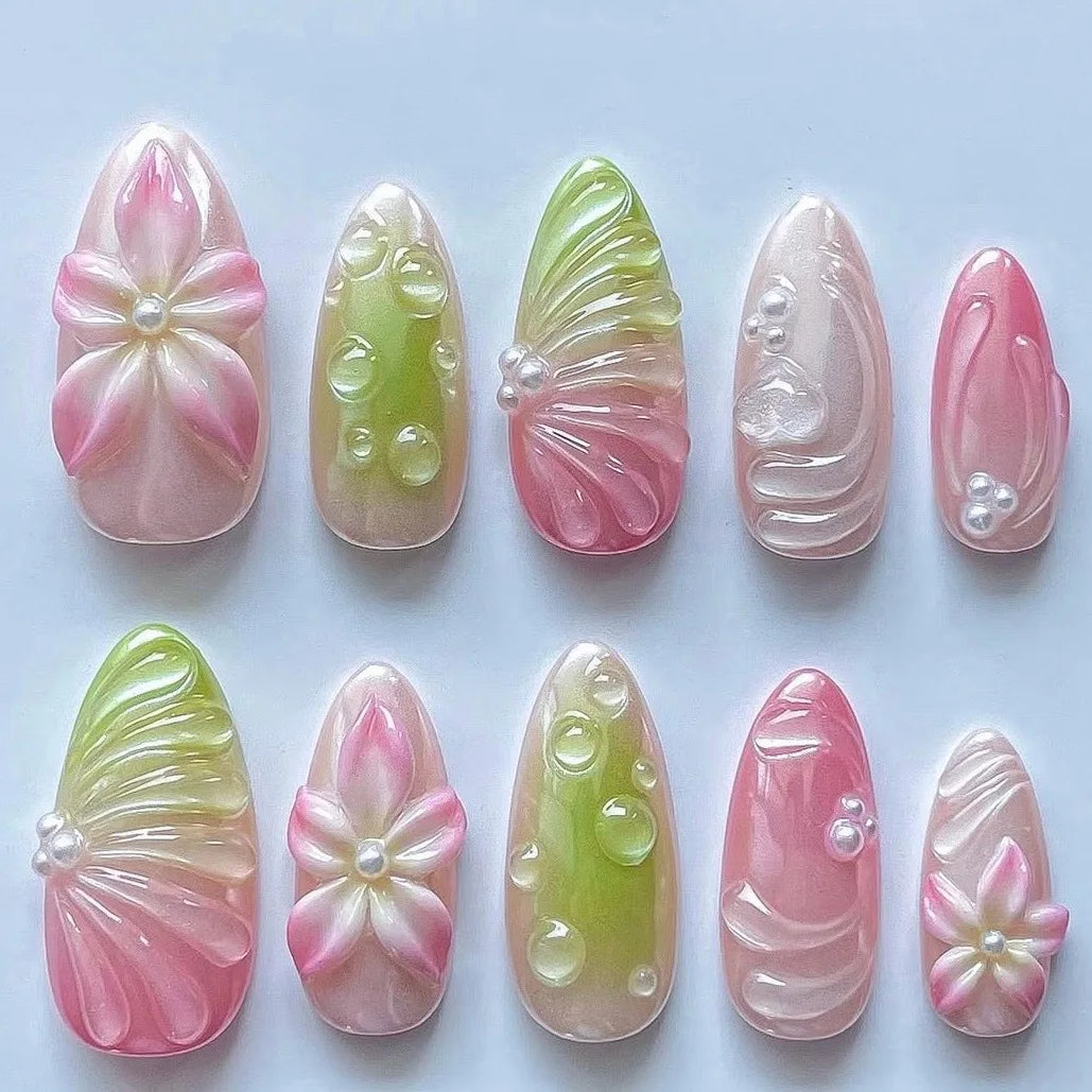 24Pcs Mid-length Gilded Almond Nails Set Press on Nails