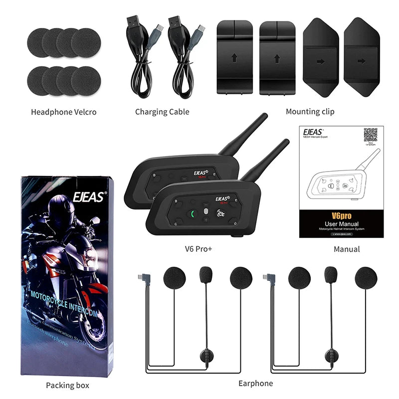 V6PRO+ Motorcycle Intercom Helmet Bluetooth5.1  Headset