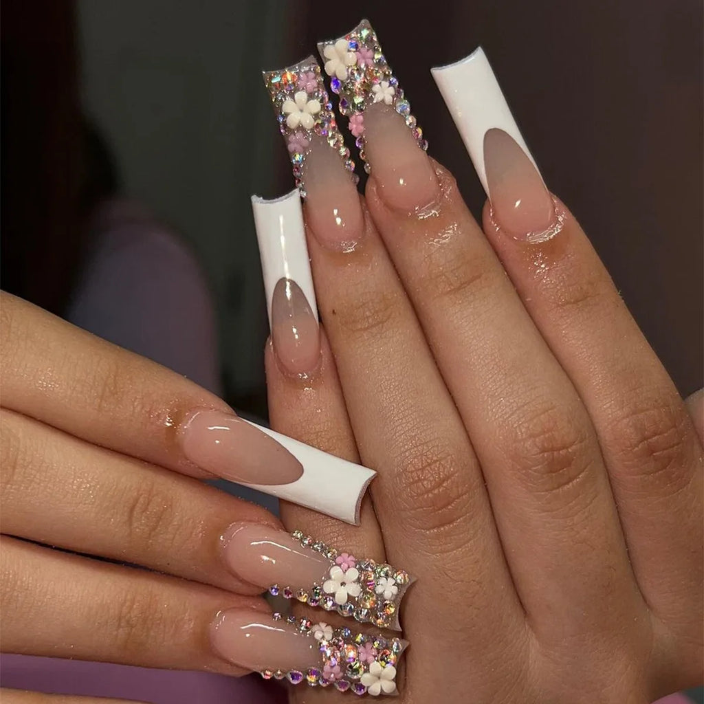 24Pcs Long Square Press on Nails