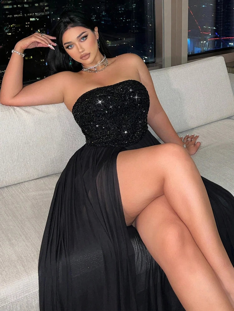 Plus Size Sheath Sequins Waisted Mesh Dress