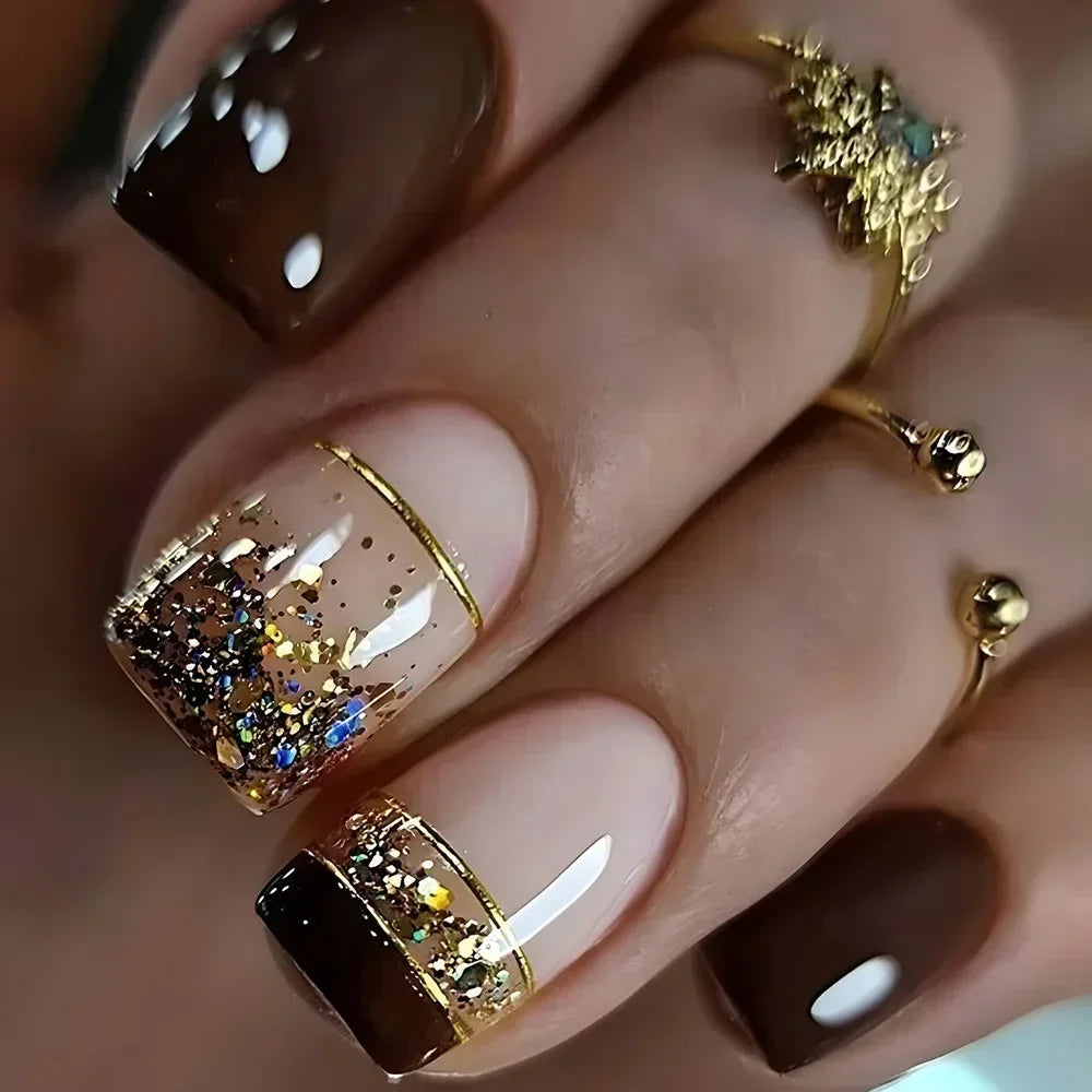 24Pc Short Square Coffin Acrylic Nails Set