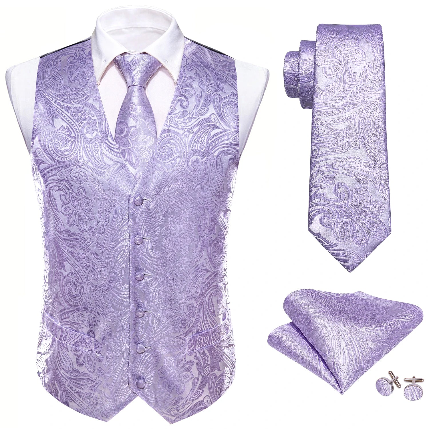 Men Vest Tie Hanky Cufflinks Set