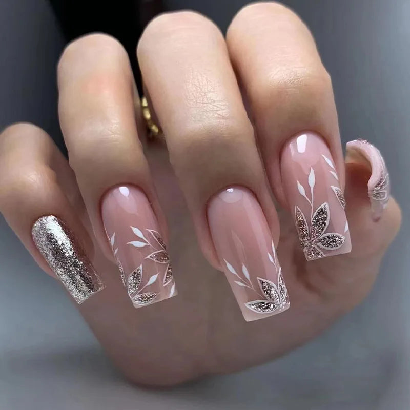 24pc Press on Nails Flower Design Mid-length Ballet