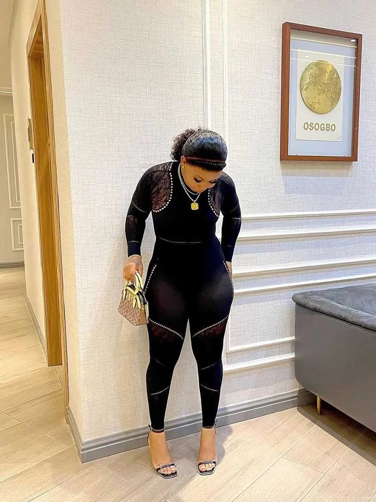 Long Sleeve One Piece Corset Waist Jumpsuit