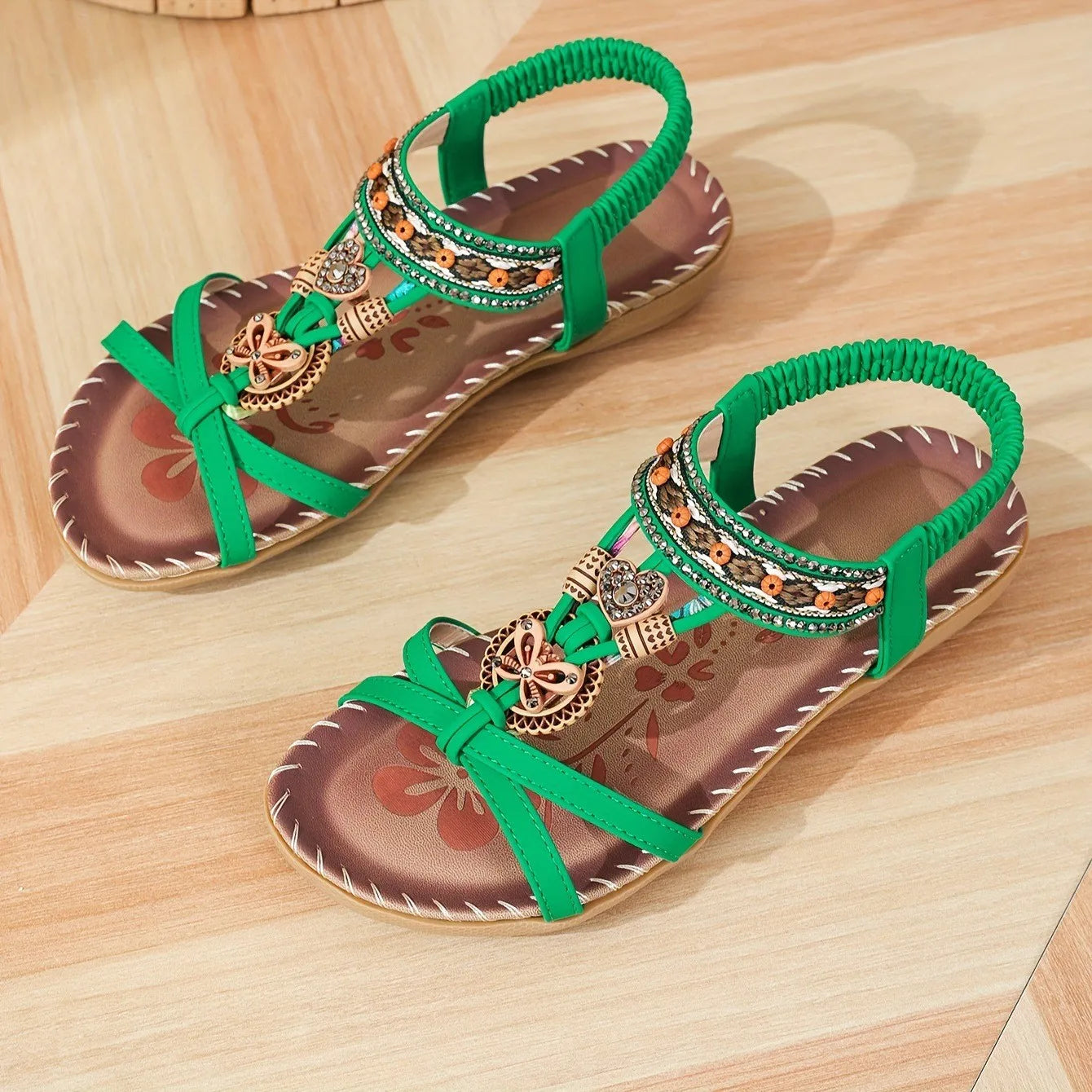 Women Bohemian Flower Rubber Retro Hollow Sandals