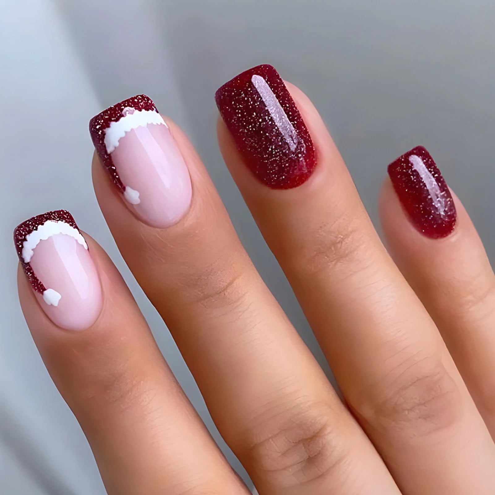 24pcs Glitter Pink Sequins Press on Nails
