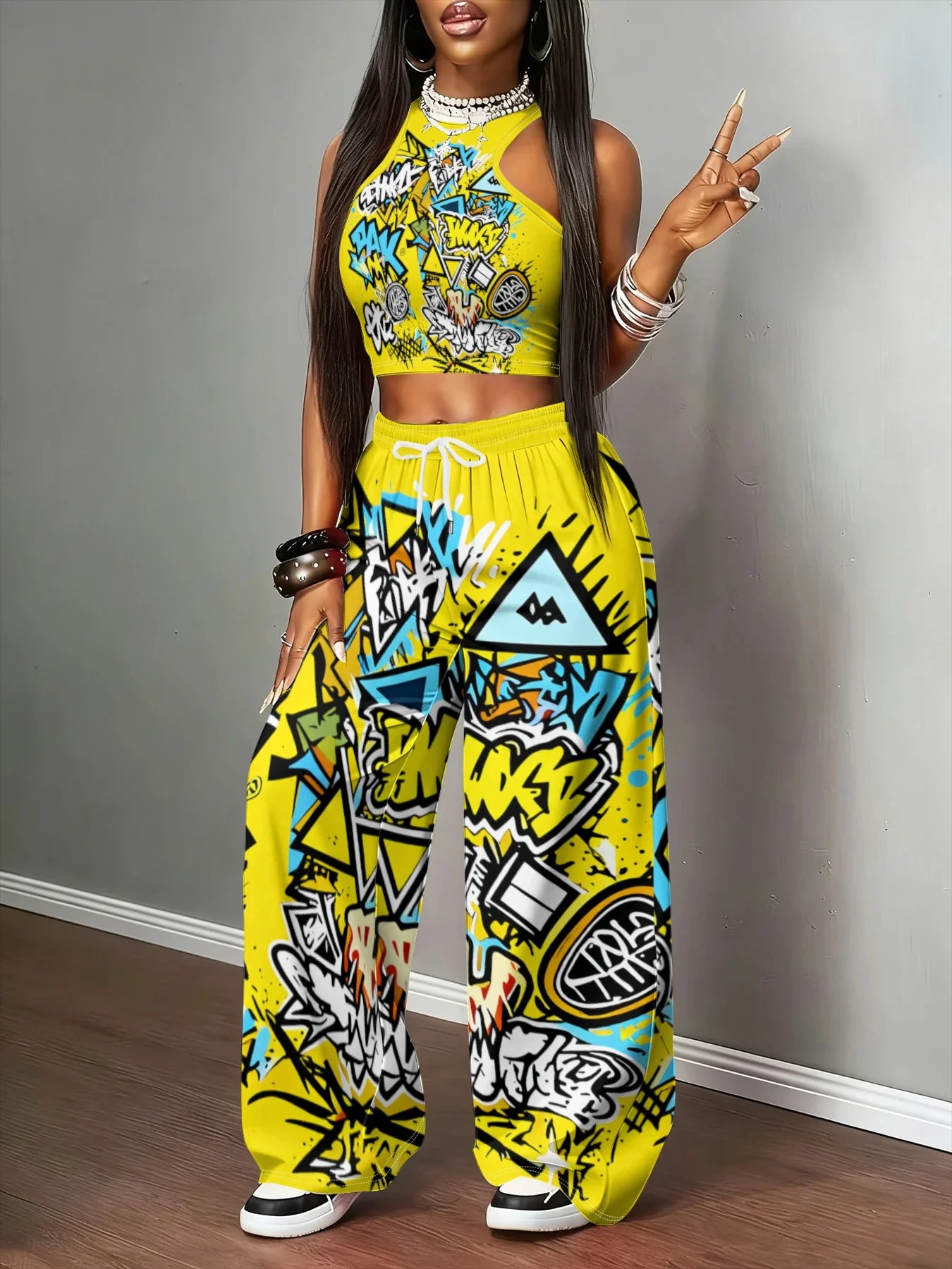 Y2K Graffiti Print Pants