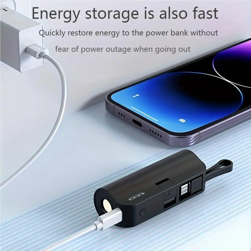 Mini Portable 5000mAh Power Bank with Built-in Cable Charging Port