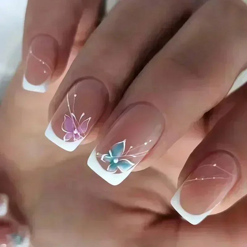 24Pc Short Square Coffin Acrylic Nails Set
