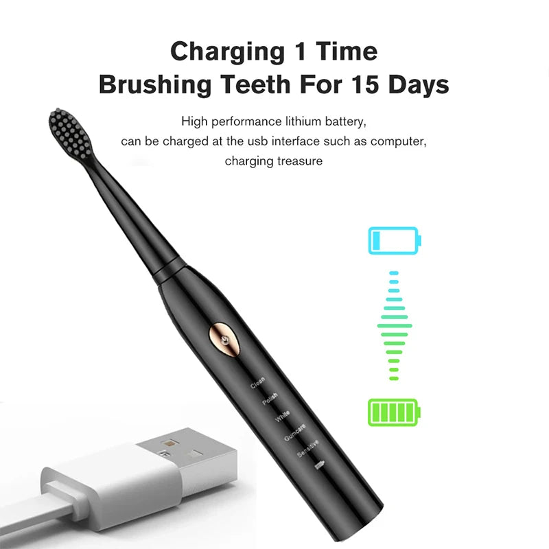 Black White Classic Acoustic Electric Toothbrush