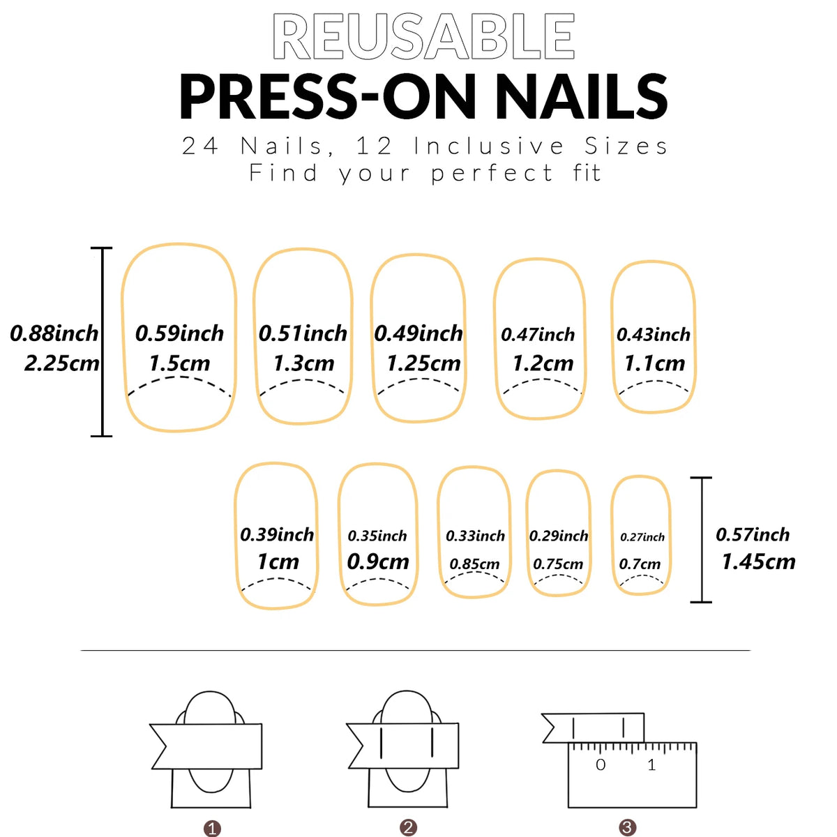 24PCS Square Press Nail White French