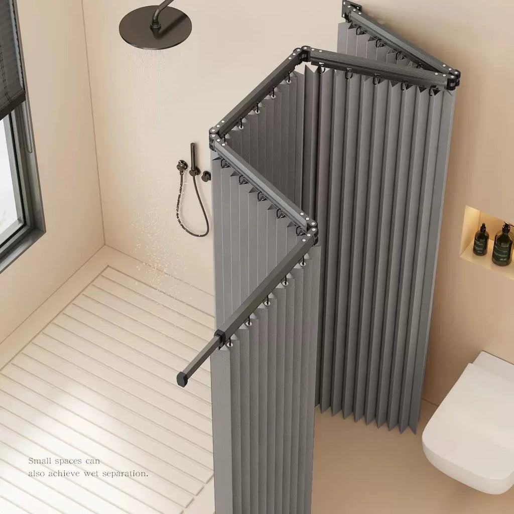 Foldable Shower Curtain Rod Set