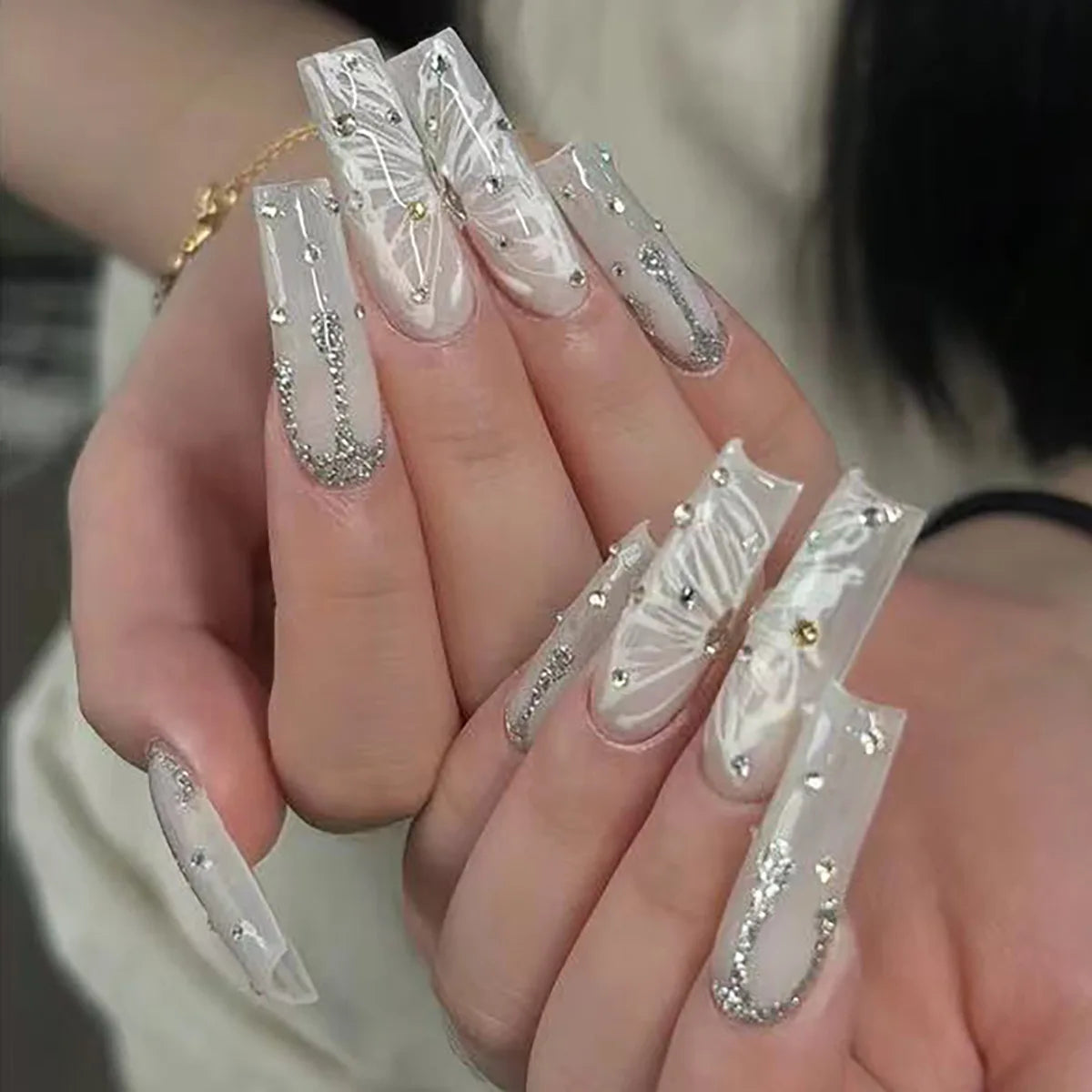 24Pcs Long Square Press on Nails