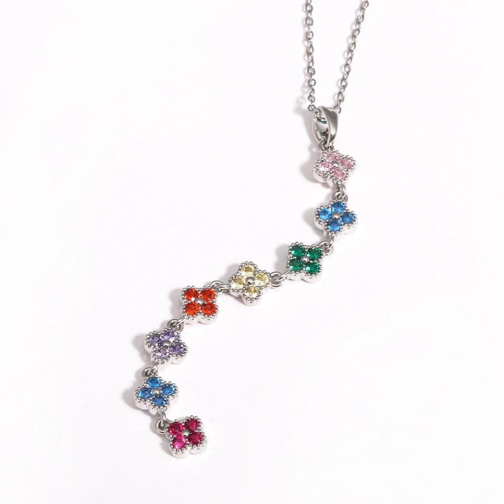 Stainless Steel Y-shaped Long Tassel Four-Leaf Flower Necklace