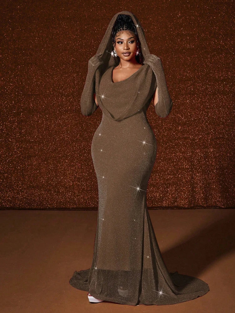 Long Fishtail Slim Hooded Dress