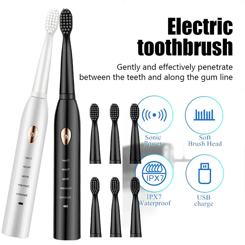 Black White Classic Acoustic Electric Toothbrush