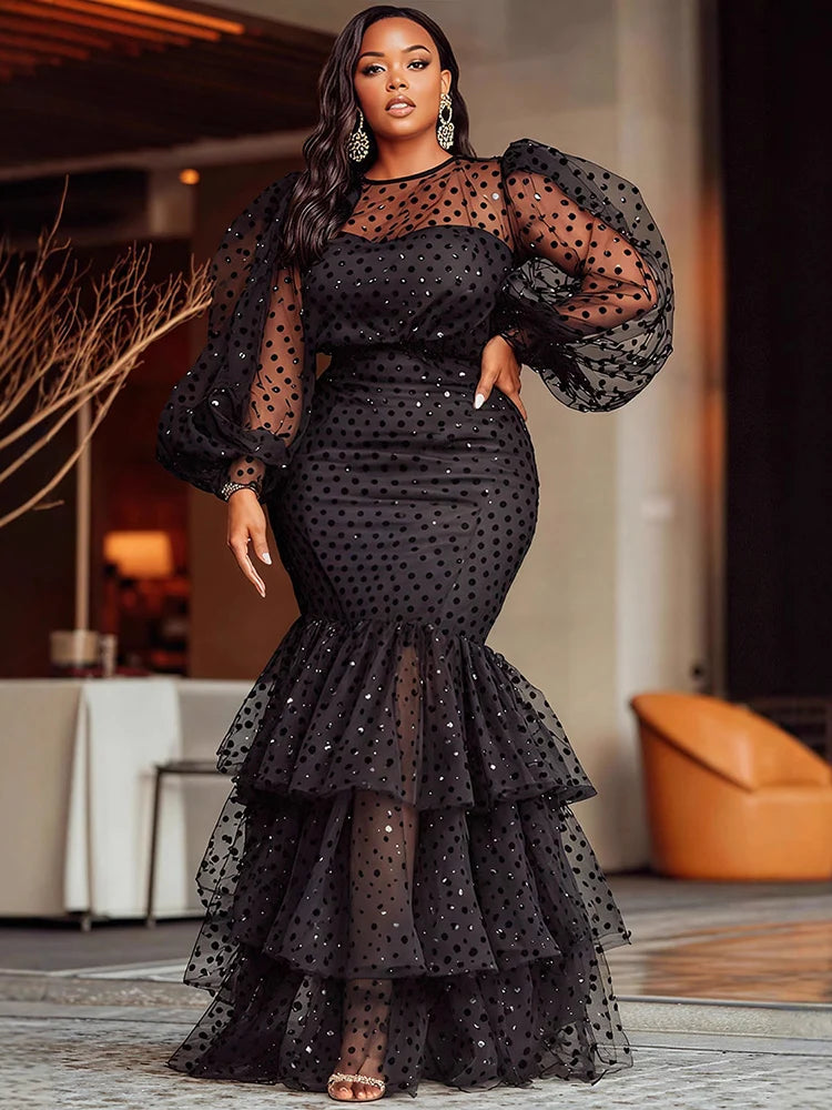 Women's Plus Size Polka Dots Evening Dress