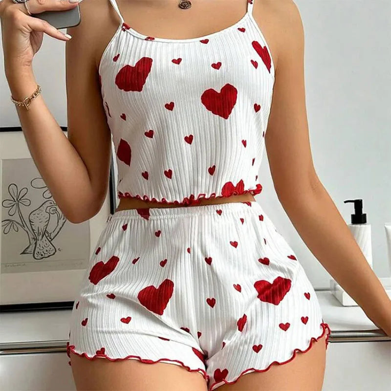 2 PCS Short Tank Tops And Shorts Pajamas Set