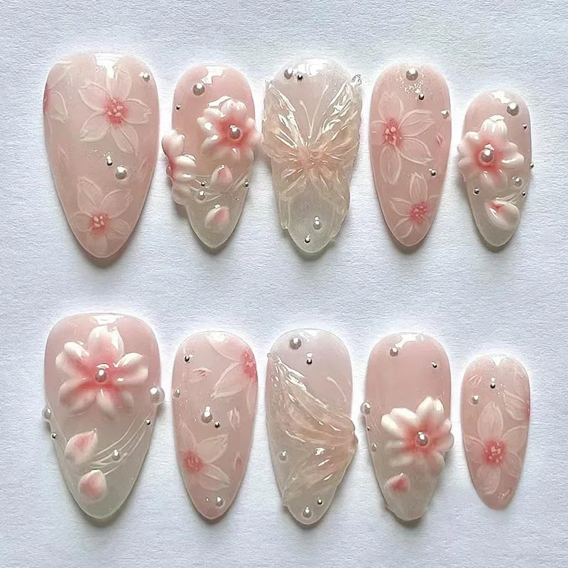 24Pcs Mid-length Gilded Almond Nails Set Press on Nails
