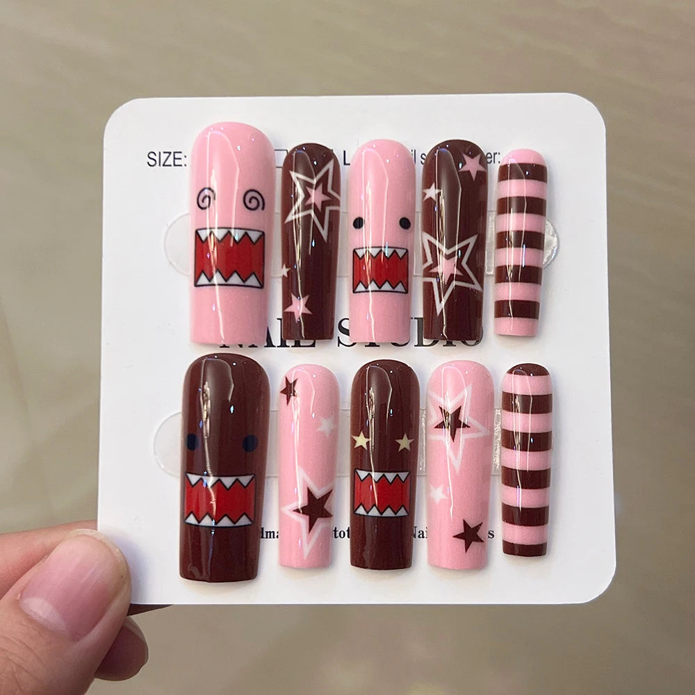 10Pcs/Set Handmade Y2K Long Square White French Press on Nails