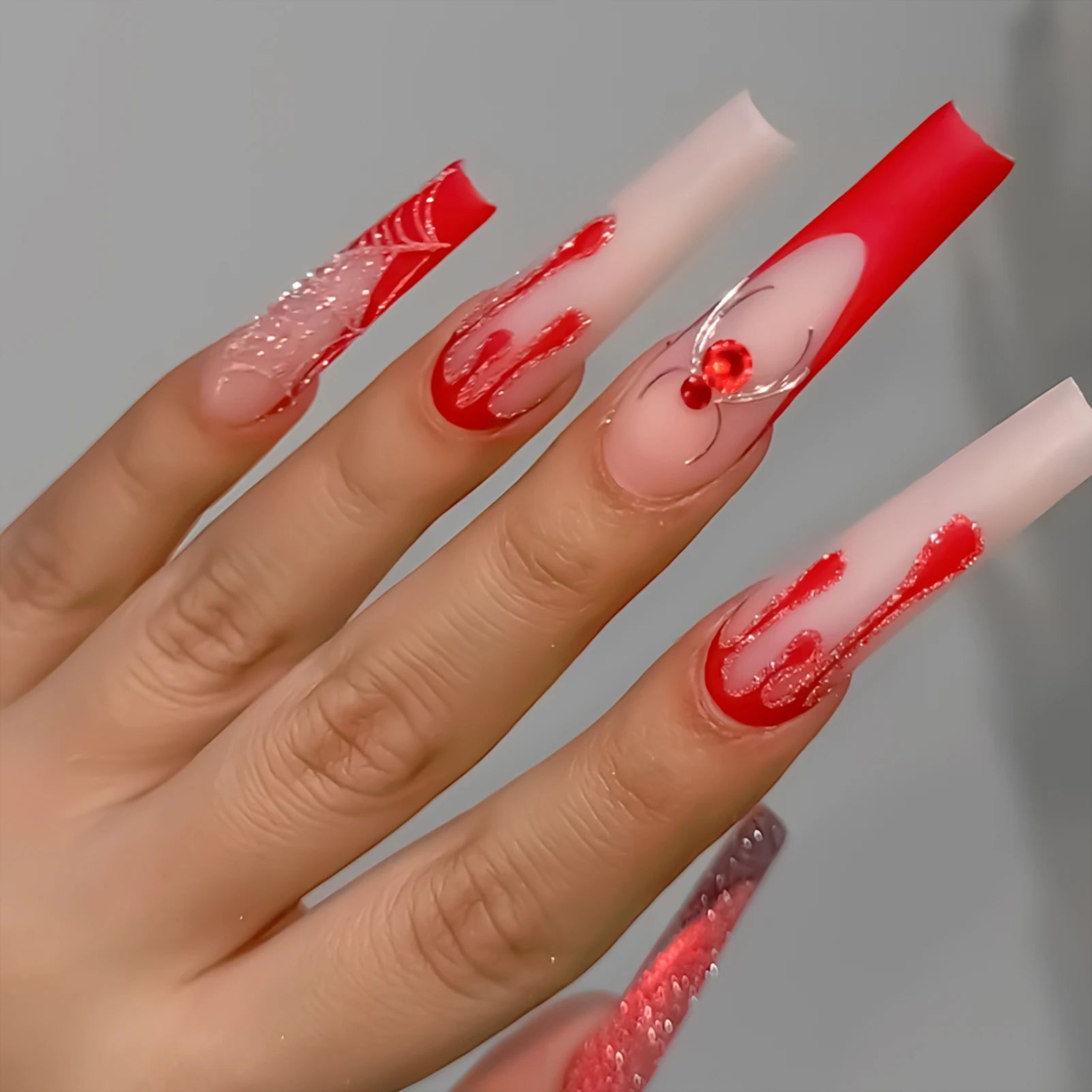 24pcs Glitter Pink Sequins Press on Nails