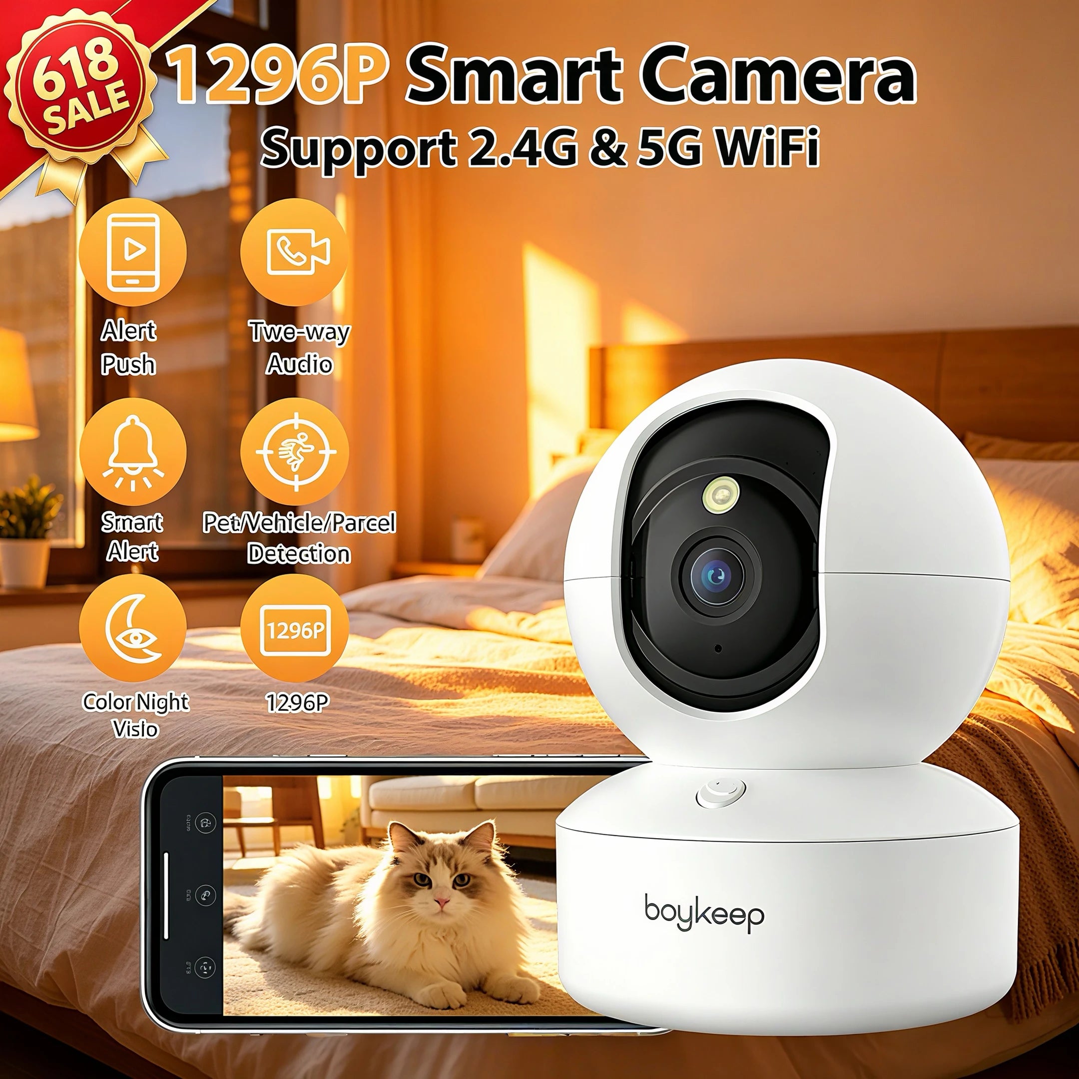 BoyKeep Smart Camera 2K Security Protection Nanny Cam