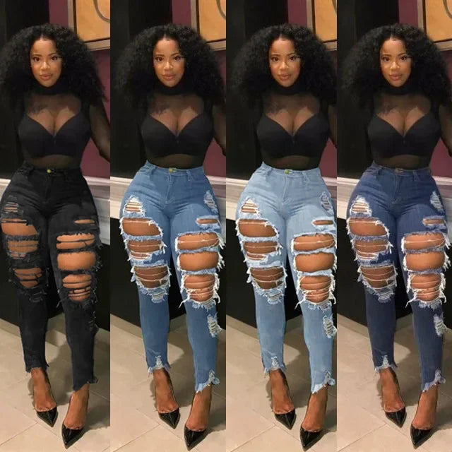High Waist Distressed Ripped Ankle Length Pants