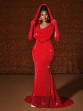 Long Fishtail Slim Hooded Dress