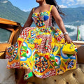 Multicolor Print Spaghetti Strap Elastic Backless Dress