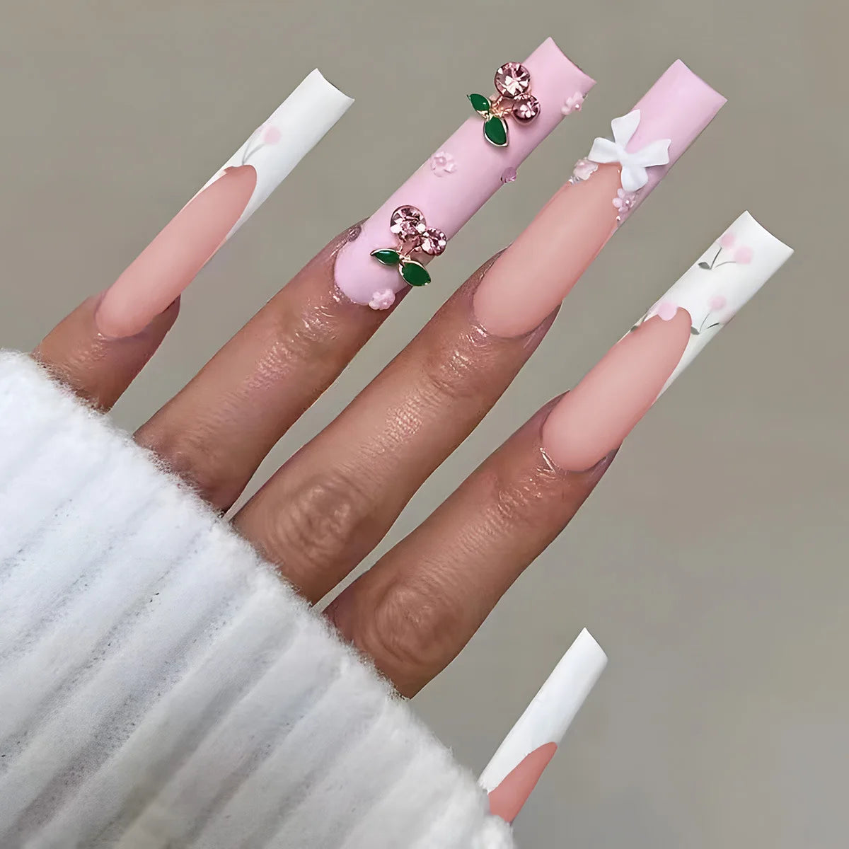 24Pcs Long Square Press on Nails