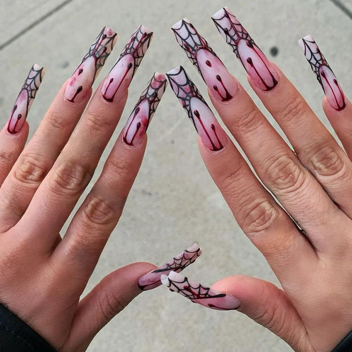 Scary Blood Skull Long Coffin Ballet Halloween Press on Nails