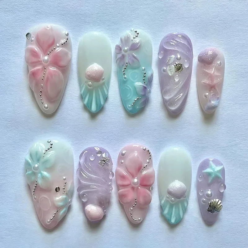24Pcs Mid-length Gilded Almond Nails Set Press on Nails