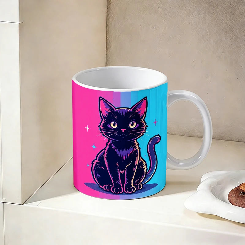 Neon Cyberpunk Black Cat Mug