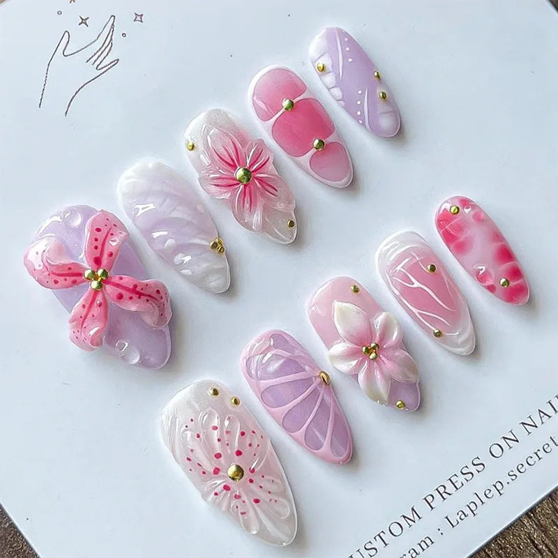 24Pcs Mid-length Gilded Almond Nails Set Press on Nails