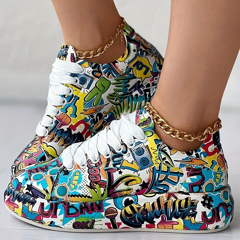 Women's Graffiti Print Sneakers