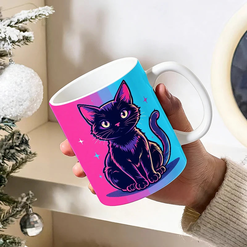 Neon Cyberpunk Black Cat Mug