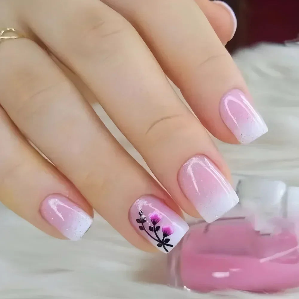 24Pc Short Square Coffin Acrylic Nails Set
