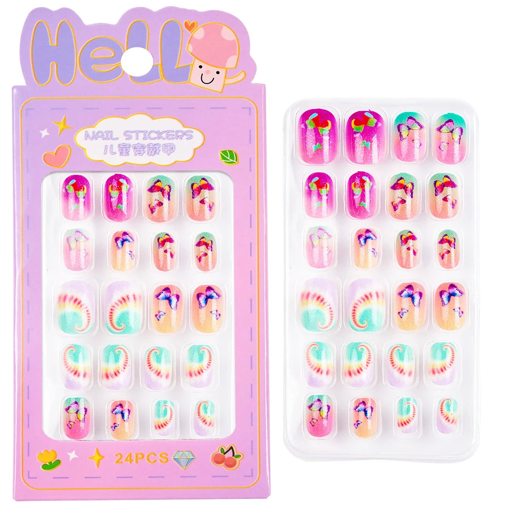 24pcs/box Kids False Press On Nails