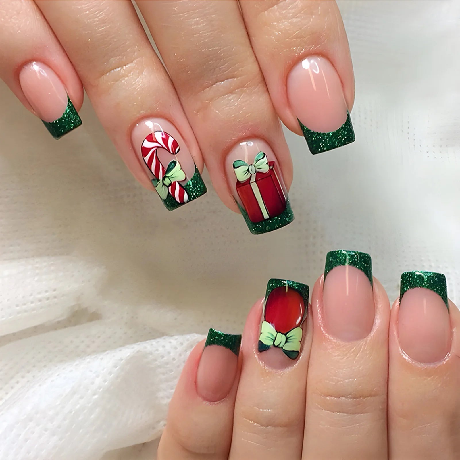 24pcs Glitter Pink Sequins Press on Nails
