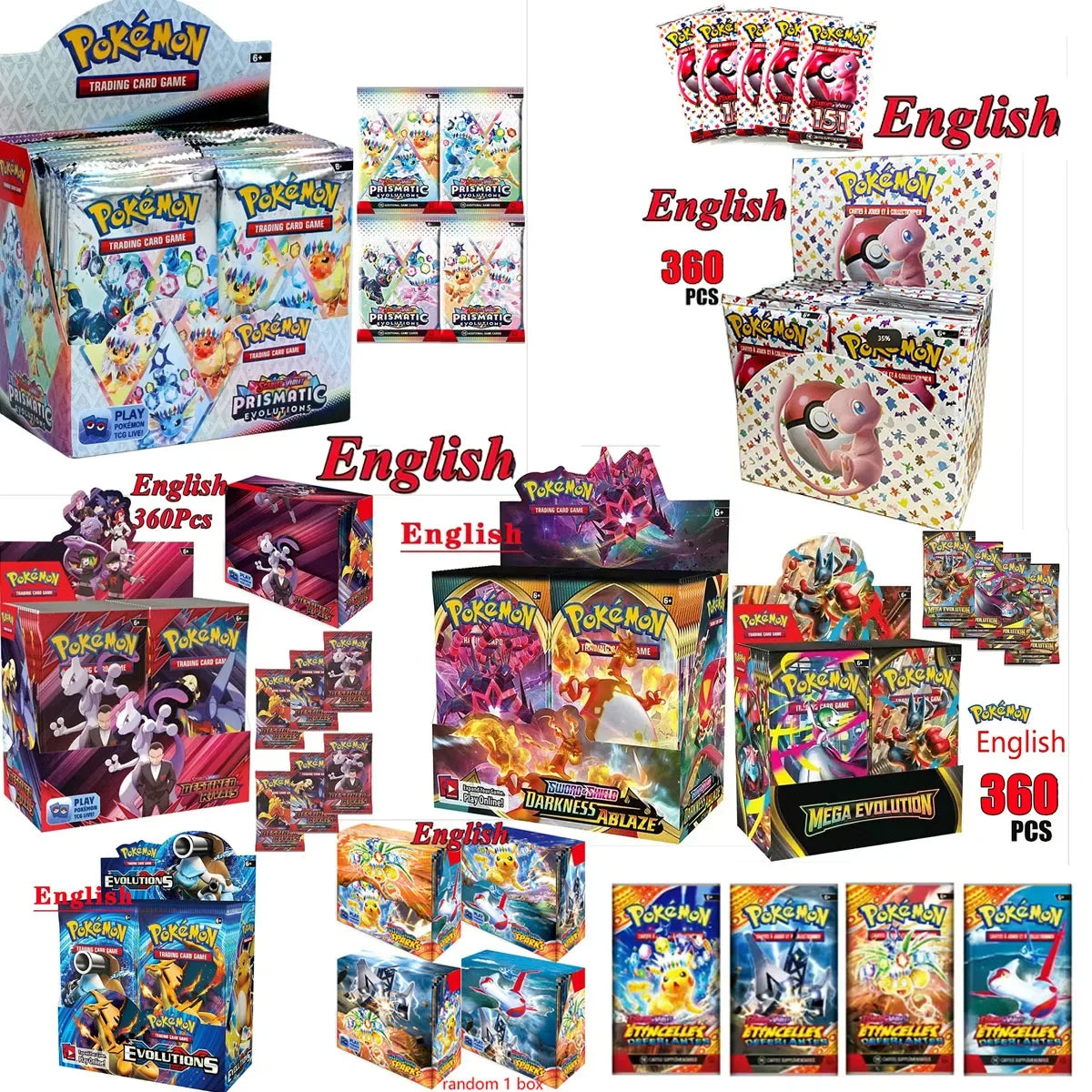 360pcs English Pokemon Cards Trade Game Cards