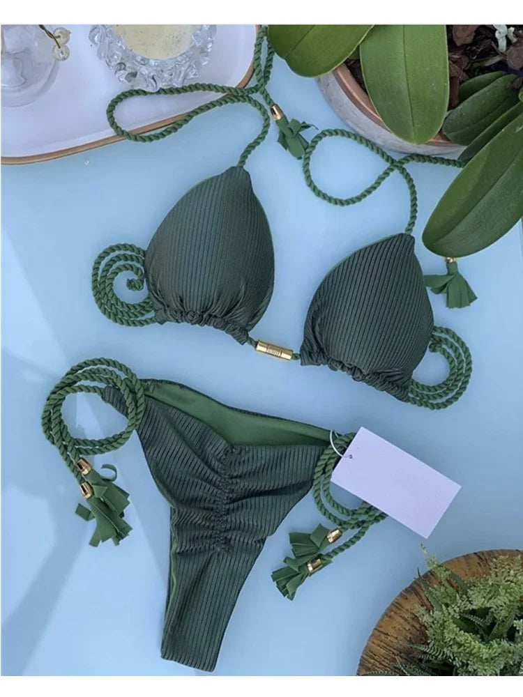 Women Backless Rope Triangle Bikini