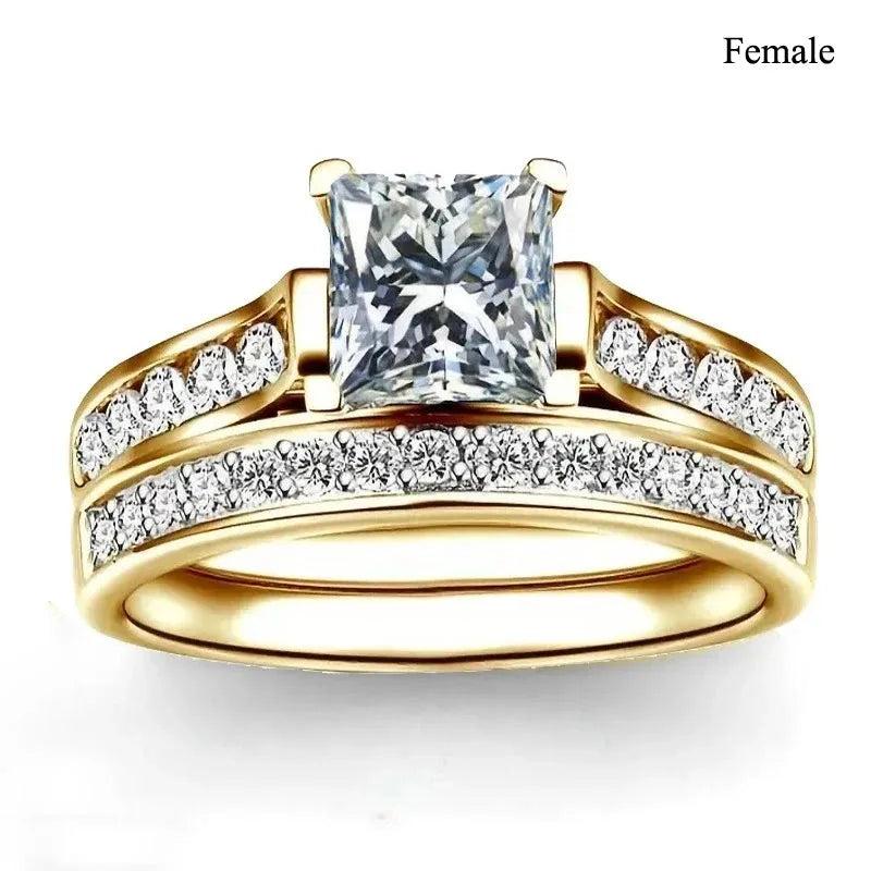 Red Rhinestones Couple Ring Set