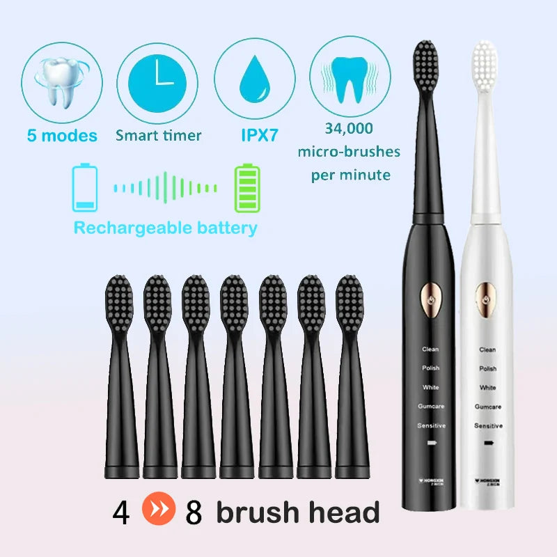 Black White Classic Acoustic Electric Toothbrush