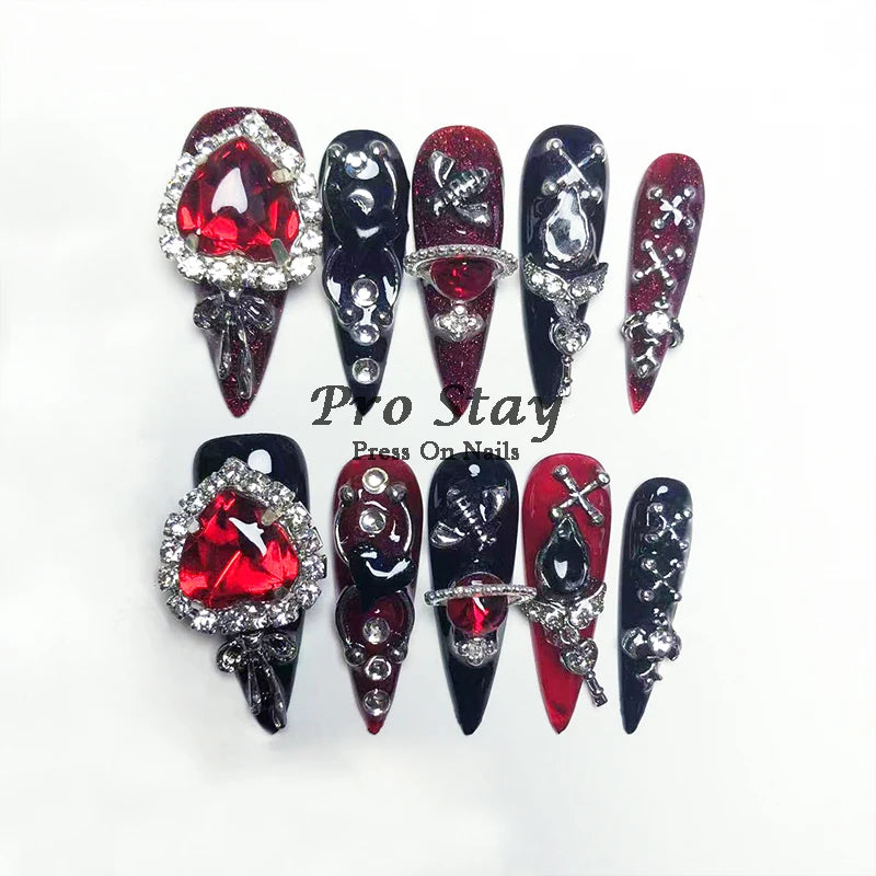 10pcs Dark Black Y2k  Press On Nails
