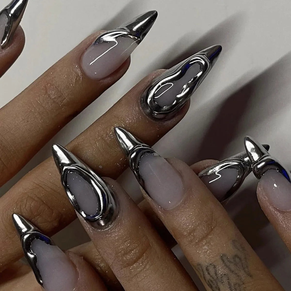 24Pc Black Butterfly Diamond Halloween Long Almond Press on Nails Tips