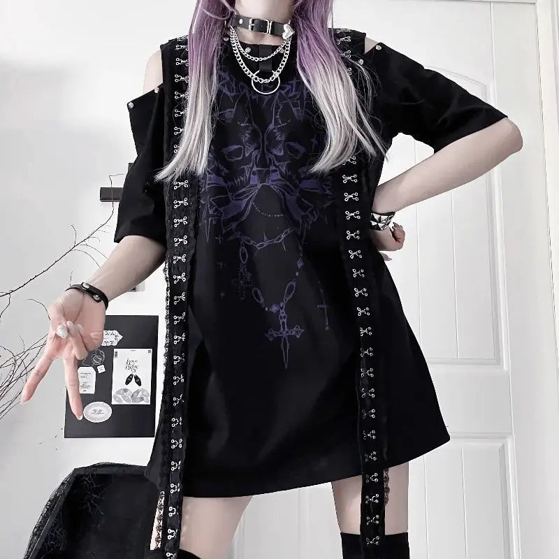 Gothic Short Sleeved Off Shoulder T-shirt