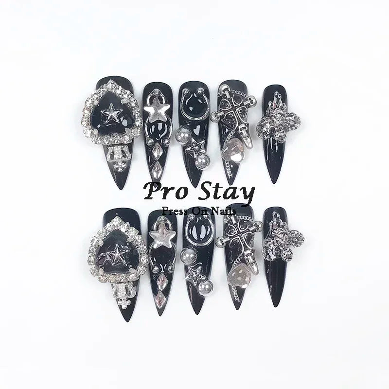 10pcs Dark Black Y2k  Press On Nails