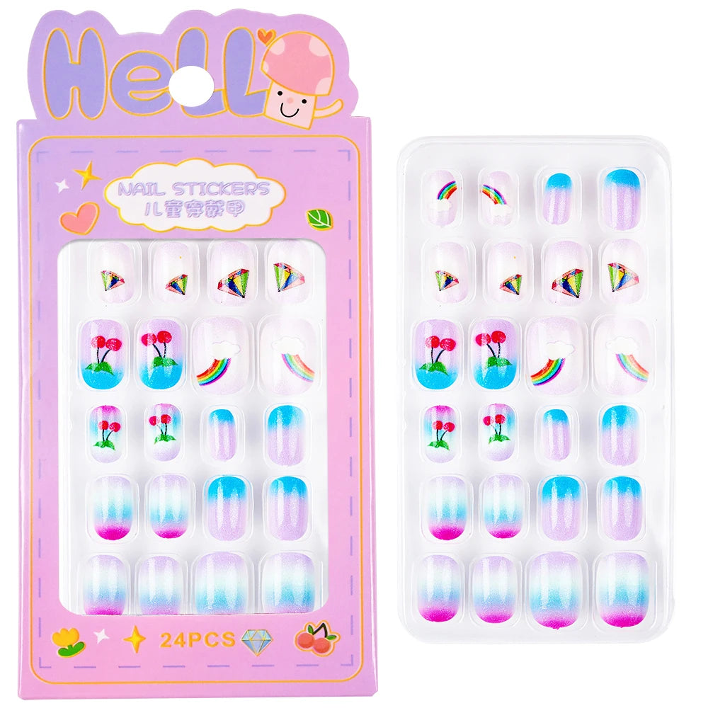 24pcs/box Kids False Press On Nails