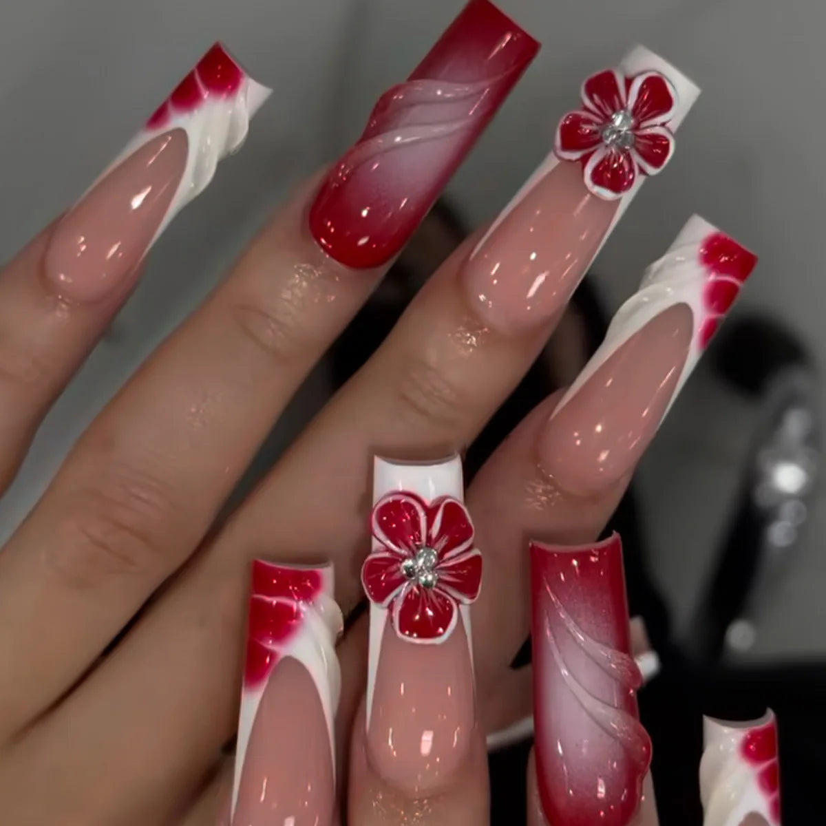 24Pcs Long Square Press on Nails