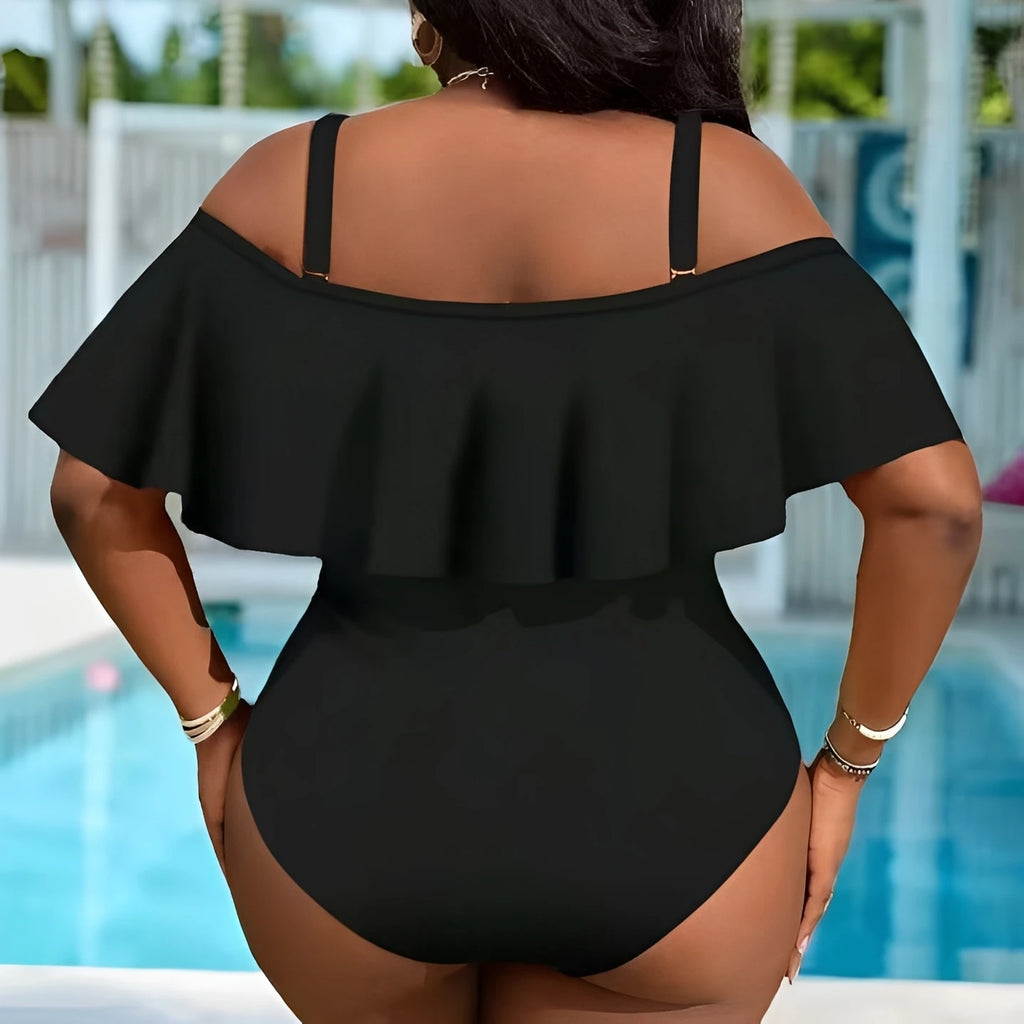 Plus Size One Piece Swimsuit Strappy Printed Ruffle